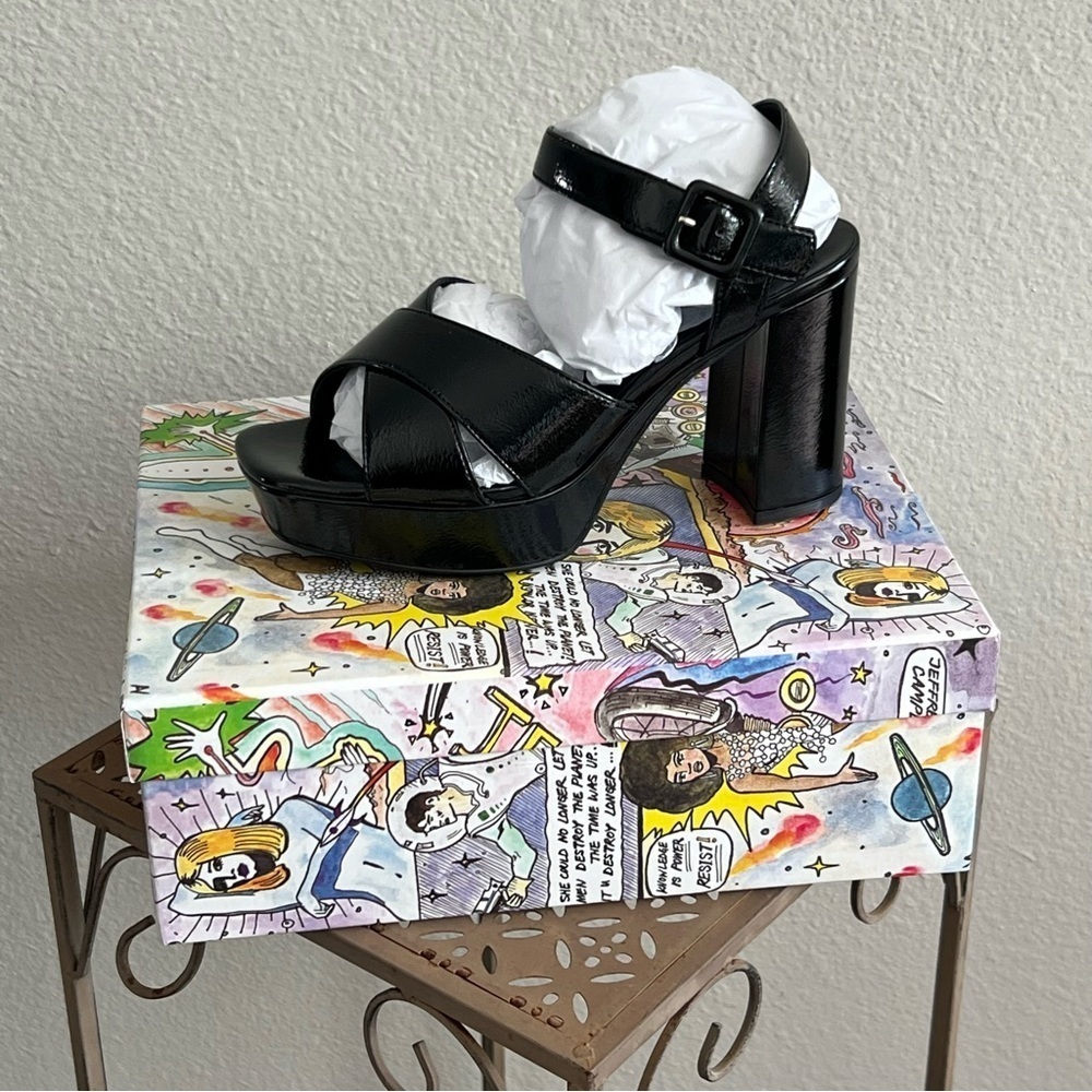 Jeffrey Campbell Amma-NW Crinkle Patent Platform Sandals Black Women's 9 NWB - Picture 2 of 6